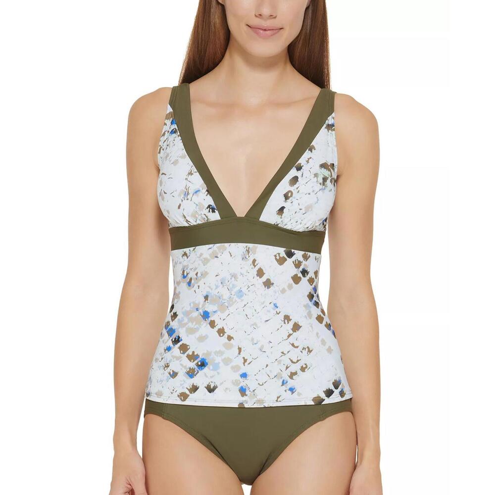 DKNY SPLASH MULTI Printed Tankini Swim Top, Size Small